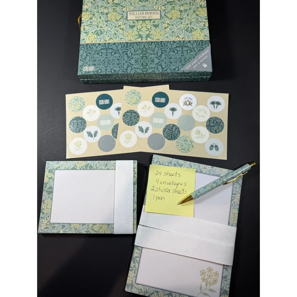 William Morris Jasmine Stationery Writing Set Green Floral Arts Partial Set
